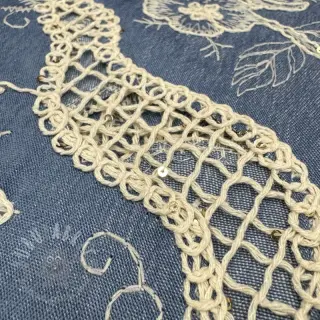 Bomullstyg JEANS EMBROIDERY Flora design B