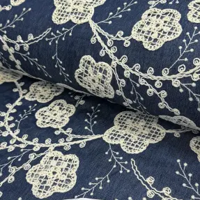 Bavlnená látka JEANS EMBROIDERY Flora design C