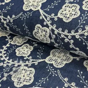 Bomullstyg JEANS EMBROIDERY Flora design C