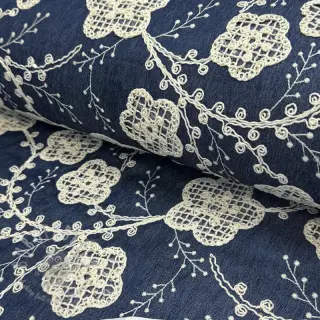 Bomullstyg JEANS EMBROIDERY Flora design C
