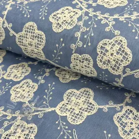 Bomullstyg JEANS EMBROIDERY Flora design D