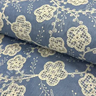 Bomullstyg JEANS EMBROIDERY Flora design D