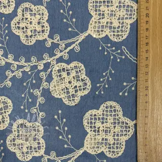 Bomullstyg JEANS EMBROIDERY Flora design D