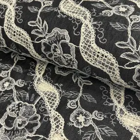 Bomullstyg JEANS EMBROIDERY Flora design E