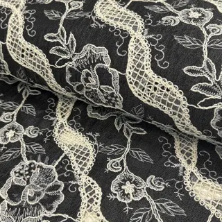 Bomullstyg JEANS EMBROIDERY Flora design E