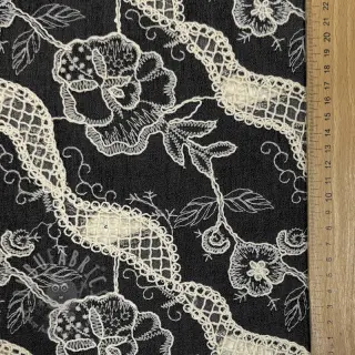 Bomullstyg JEANS EMBROIDERY Flora design E